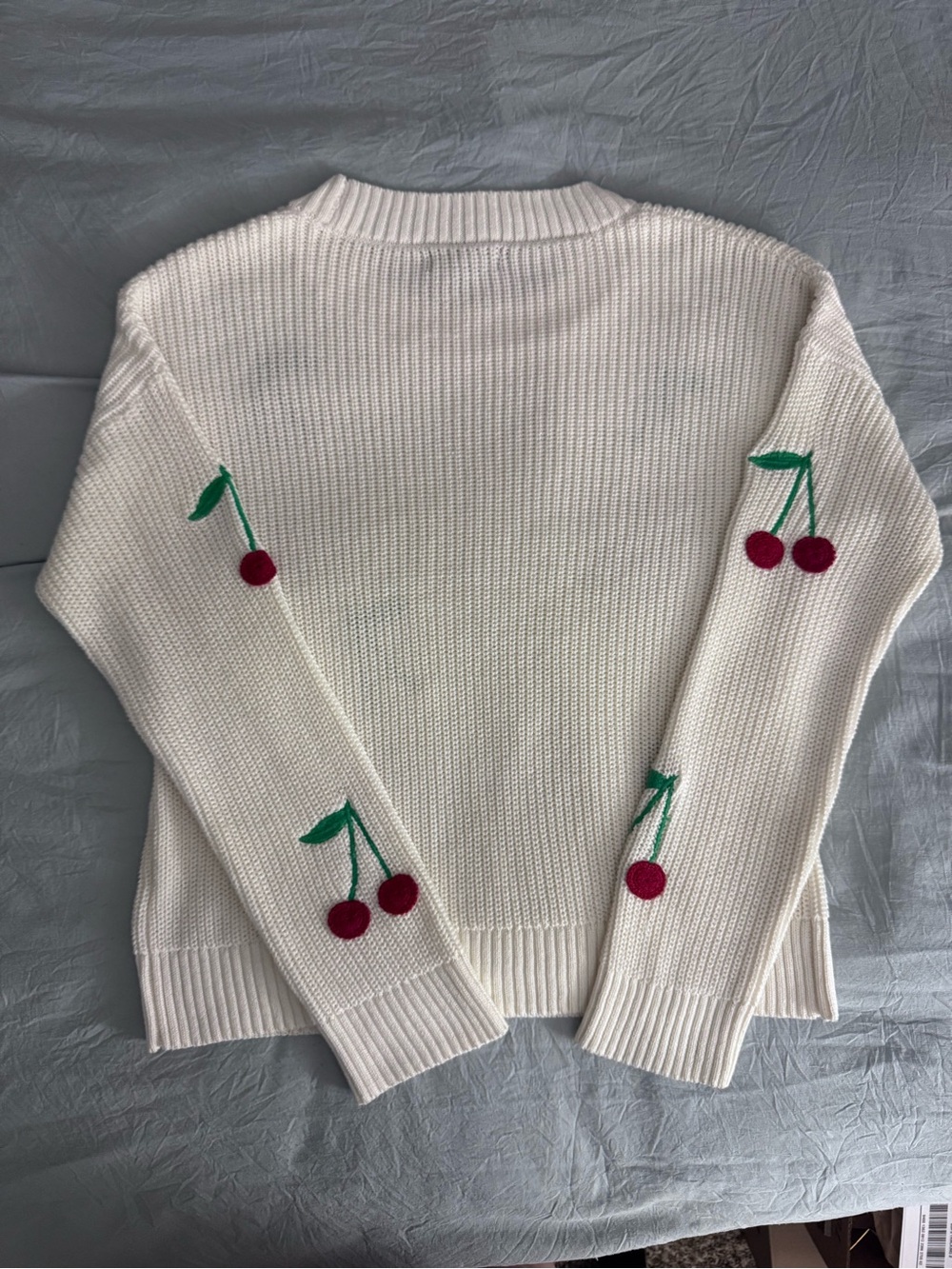 Cynthia Rowley Cream Crewneck Sweater with Cherry Motif - Picture 7 of 12